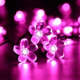 Napelemes kültéri, cseresznyevirág LED fényfüzér, pink, 5 m