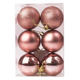 Rosegold karácsonyfa gömbdísz, 6 cm, 6 db
