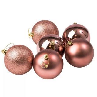Rosegold karácsonyfa gömbdísz, 8 cm, 6 db
