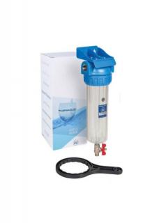 Vízszűrő ház leeresztőcsappal 10", 1", konzol, kulcs (Aquafilter)