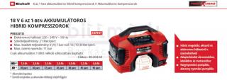 Einhell TE-AC 18/11 Li  Pressito Solo akkumulátoros hibrid kompresszor (4020460)