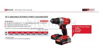 Einhell TE-CD 18/2 Li Kit  fúró-csavarozó 2 akkuval és töltővel (4513830)