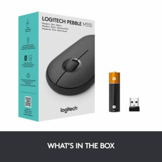 Logitech Pebble M350 - Ambidextrous - Optical - RF Wireless+Bluetooth - 1000 DPI - Graphite (910-005718)