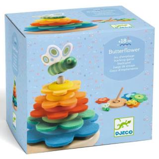 Virágos, puha montessori torony pillangóval - Djeco