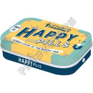 Retró Cukorkás Fémdoboz - Boldogság pirulák, Happy pills Dombornyomott