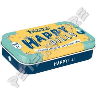 Retró Cukorkás Fémdoboz XL - Boldogság pirulák, Happy pills Dombornyomott