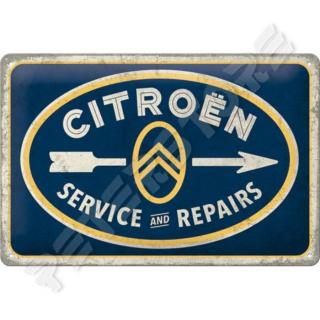 Retró Fém Tábla - Citroën Service  Repair, Citroen Szerviz, Javítás Dombornyomott