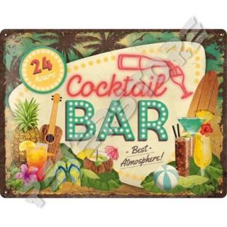 Retró Fém Tábla - Cocktail Bar - Koktél bár Dombornyomott