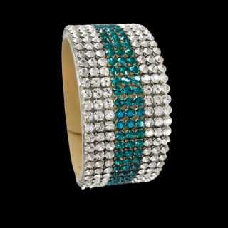 9 kősoros bőr karkötő - Turquoise, Crystal - Swarovski kristályos - zöld