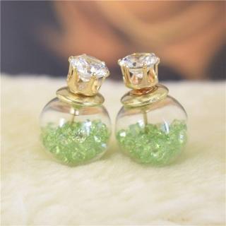 Dupla fülbevaló - kristályokkal - zöld