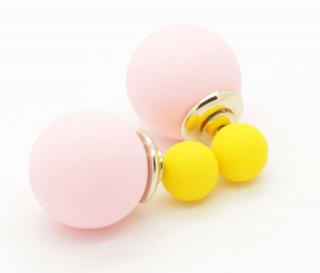 Dupla gyöngy fülbevaló - rózsaszín-sárga