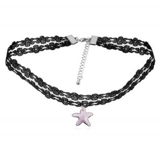 Gótikus csipkés nyaklánc- csillag alakú Swarovski kristállyal- lila