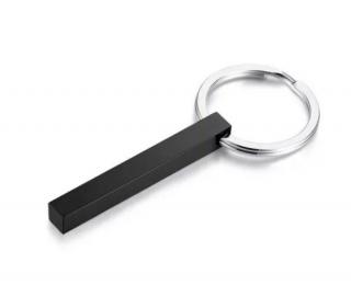 Gravírozható oszlop alakú - nemesacél kulcstartó - fekete