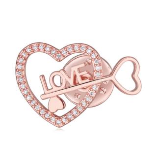 Heart's key- Swarovski kristályos kitűző - rózsaarany - fehér