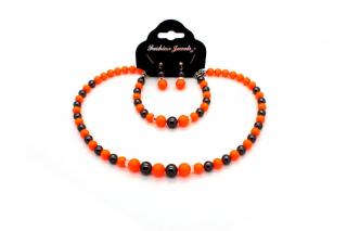 Swarovski gyöngy ékszerszett - Neon Orange  Black Pearl