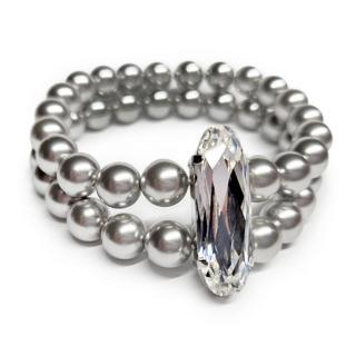 Swarovski kristályos 2 soros gyöngy karkötő  - világosszürke ,exkluzív ovális dísszel