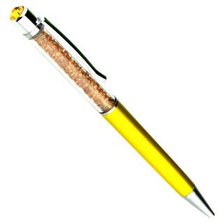 Swarovski kristályos toll ( golyóstoll ) kék tintával - sárga - borostyán