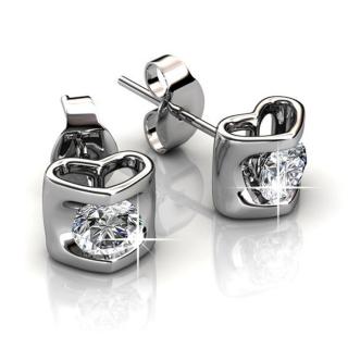 Szív - ékszerdobozos Swarovski kristályos fülbevaló - fehér