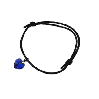 Szív-Swarovski kristályos csúszócsomos karkötő- királykék