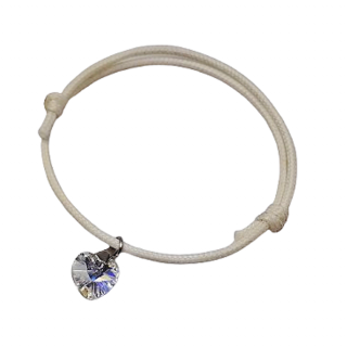 Szív-Swarovski kristályos csúszócsomos karkötő- színjátszófehér