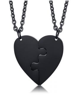 Szívpuzzle- páros acél nyaklánc - fekete
