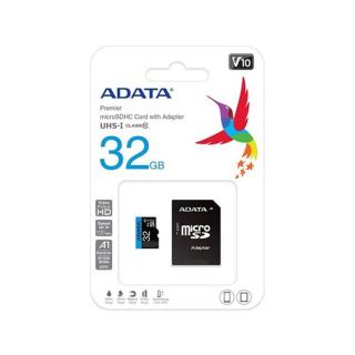 ADATA MicroSD kártya - 32GB microSDHC UHS-I Class10 A1 V10 (R/W: 100/20 MB/s) + adapter