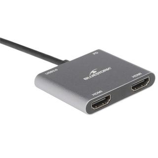 Bluestork USB Hub - HUB-DUO-HDMI (USB3.0, USB-C to 2xHDMI + USB-C, 4K@30Hz, szürke)