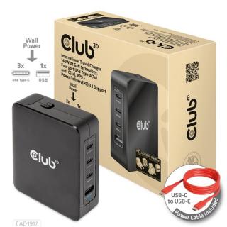 Club 3D Hálózati Töltő - CAC-1917 (140W GaN, 3x USB-C, 1x USB-A, PD3.1, 4 csatlakozó)