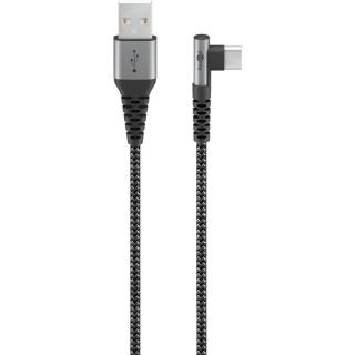 Goobay USB-A - USB-C adat- és töltőkábel, 90°-ben hajlított csatlakozóval, asztroszürke-ezüst, 1 m