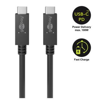 Goobay USB-C adat- és gyorstöltő kábel, 1m, fekete 49254