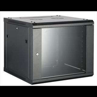 Hikvision Rackszekrény - 19" fali kivitel (6U, 600x600x370, fekete, egyrekeszes, üvegajtós, max.60 kg)