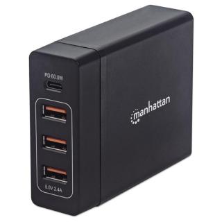 Manhattan Telefon töltő  - 1db USB-C: 20V/3A, 3db USB-A: 5V/2.4A, Total: 72W