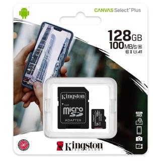 Memóriakártya Micro SDHC 128GB Kingston + SD adapter (UHS-1) (H) Canvas Select Plus