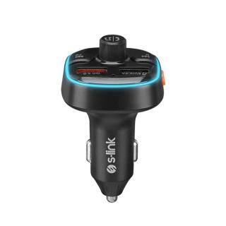 S-Link FM Transmitter - SL-BT240 Bluetooth  (BT5.0.; Dual USB, MicroSD; 3A USB gyorstöltő, LED kijelző)