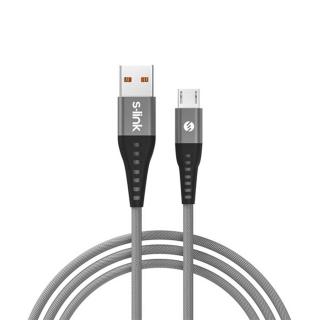 S-Link kábel - SL-STM60M (3A, 12W, Gyorstöltés, MicroUSB, 100cm adat+töltőkábel, szürke)