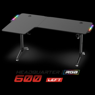 Spirit of Gamer Gamer Asztal - Headquarter 600 L (MDF lap, fém lábak, fekete, RGB LED háttérvilágítás, 140 x 60 x 75cm)