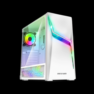 Spirit of Gamer Számítógépház - CLONE 4 White (fekete, ablakos, 8x12cm ventilátor, alsó táp,  ATX, 1xUSB3.0, 2xUSB2.0)