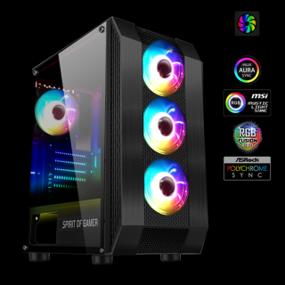 Spirit of Gamer Számítógépház - Rogue VI RGB (fekete, ablakos, 8x12cm ventilátor, alsó táp,  ATX, 1xUSB3.0, 2xUSB2.0)