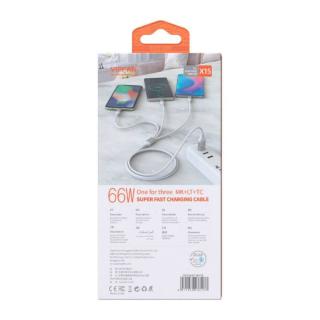 Vipfan X15 3in1 USB-C / Lightning / Micro 66W USB kábel 1.2m, aranyozott (fehér)