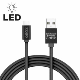 Delight Adatkábel - USB Type-C, LED fénnyel, fekete - 1 m (55442C-BK)