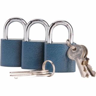 Extol Craft 3 biztonsági réz lakat klt. , 38mm, 3 db lakat+6 db kulcs, univerzális kulcsok: egy kulcs jó mindhárom lakathoz (93101)