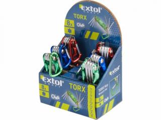 EXTOL CRAFT TORX kulcs klt., Cr40, többszínű, TÜV/GS; 8db, T6-T25, karabínerrel, 9db/kínálódoboz