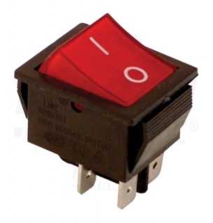 Készülékkapcsoló, BE-KI, 2-pólus, piros, 0-I felirat, világító, 16(6)A, 250V AC (TES-42)