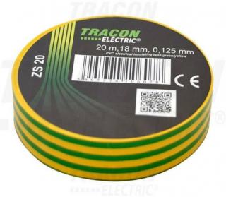 Szigetelőszalag, zöld/sárga 20m×18mm, PVC, 0-90°C, 40kV/mm
