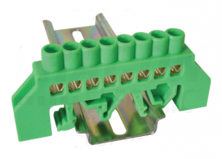 Tracon Szigetelt földelősín (N/PE), zöld, 230/400VAC, 100A, 6×9mm, 8P, IP20