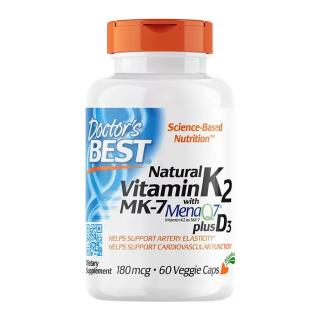 Doctor's Best Natural Vitamin K2 (MK7) 180 mcg + D3 1000 IU (60 Veggie Capsules)