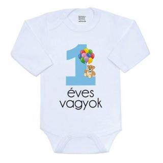 Body nyomtatott mintával New Baby 1 éves vagyok kék