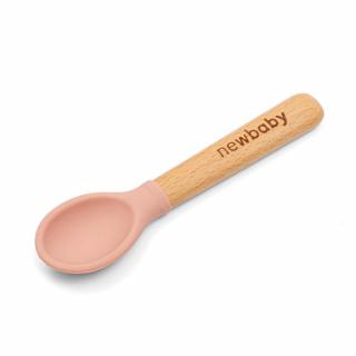Szilikon kanál fa nyéllel New Baby rózsaszín