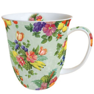 Flowers and Fruits Green porcelán bögre - 400 ml