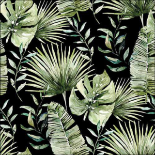 Jungle leaves black papírszalvéta 33x33cm, 20db-os